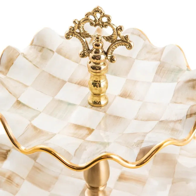 Parchment Check Three Tier Sweet Stand