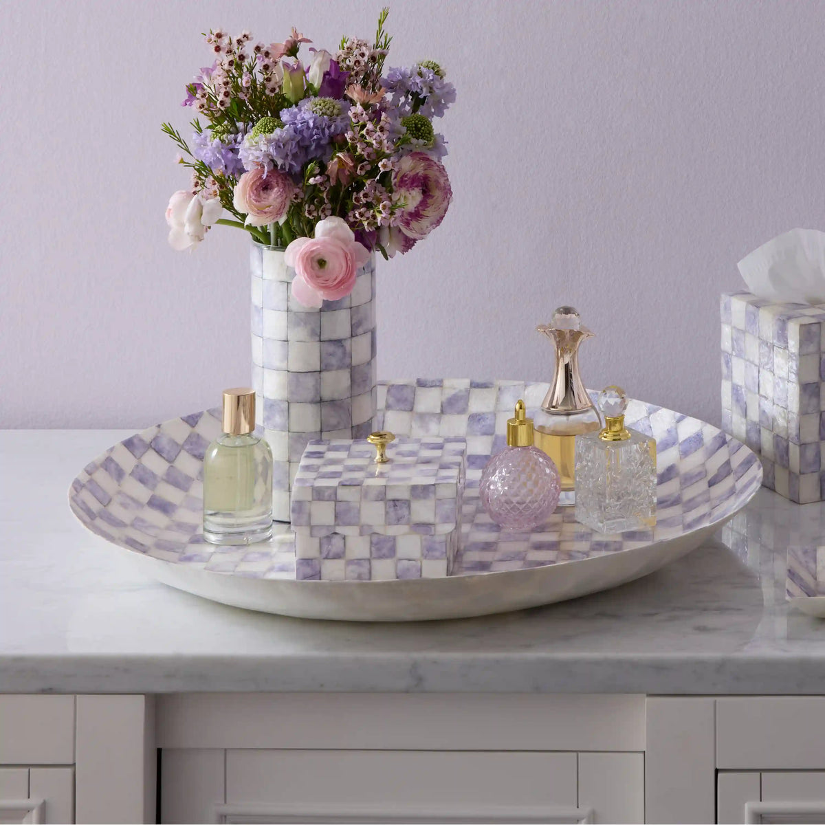Violet Check Decorative Capiz Bowl