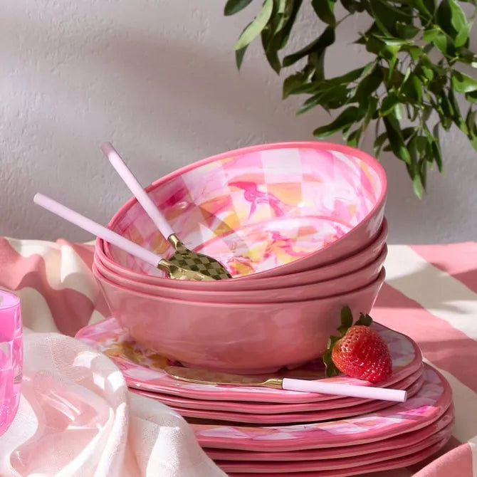 Pink Marble Check Melamine Small Bowls, Set of 4
