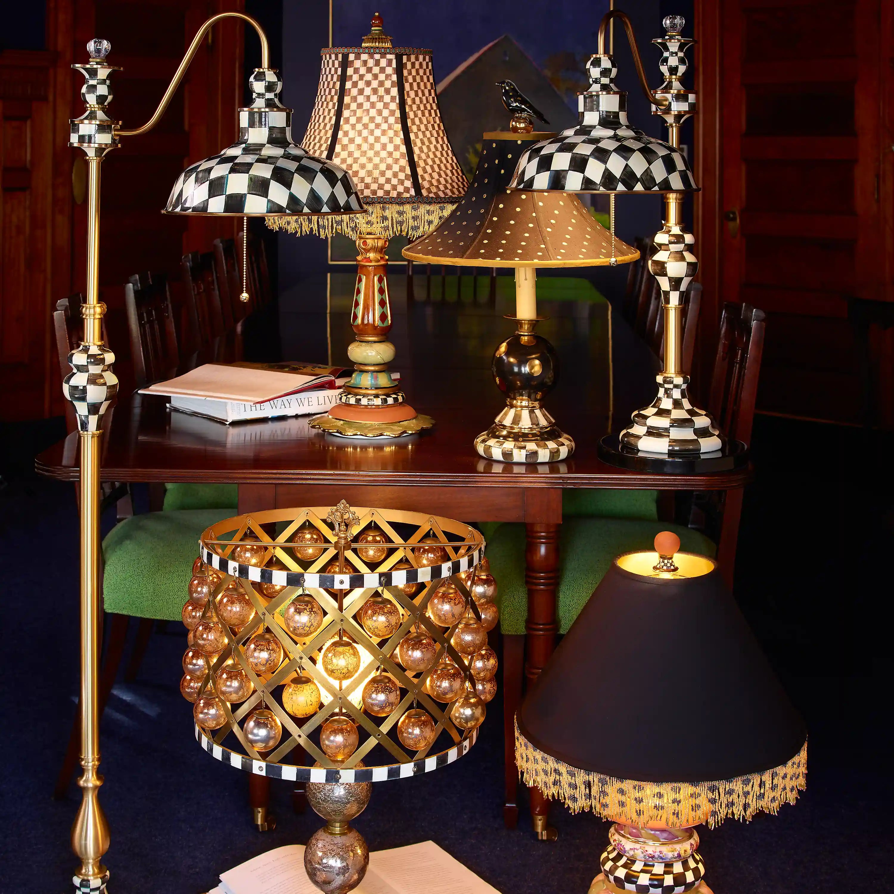 Mocha Check Farmhouse Floor Lamp