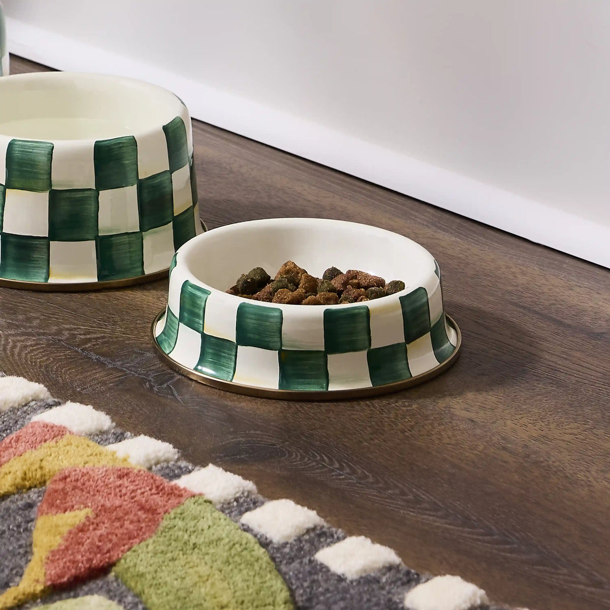 Mocha Check Small Pet Dish