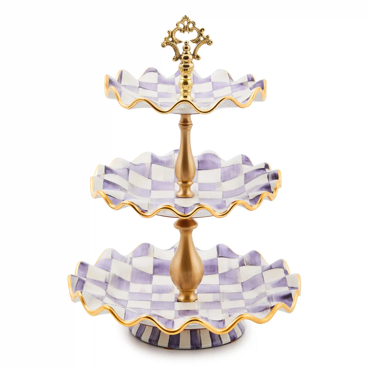 Sterling Check Ceramic Three Tier Sweet Stand