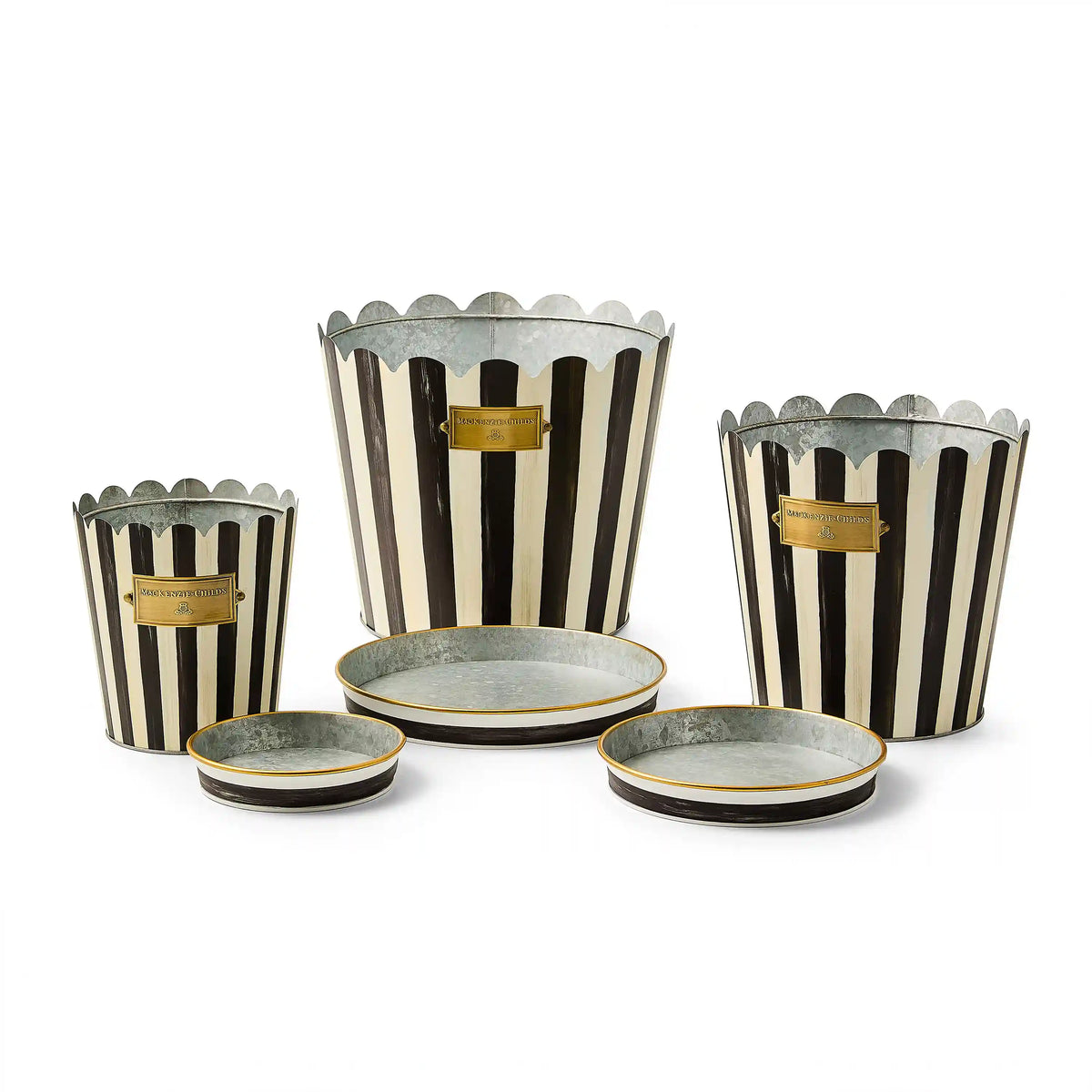 Violet Stripe Pots & Saucers, Set of 3