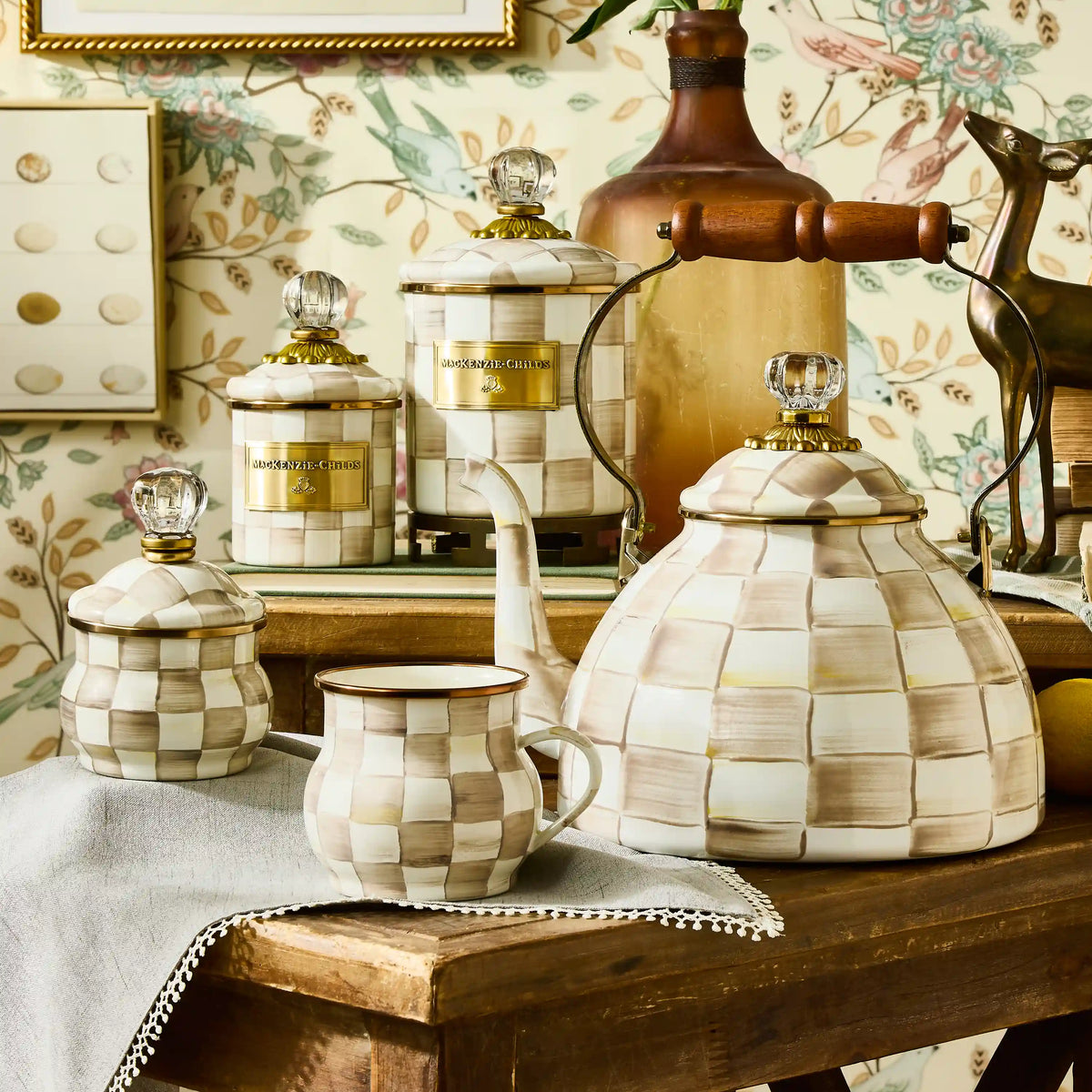 Violet Check Lidded Sugar Bowl