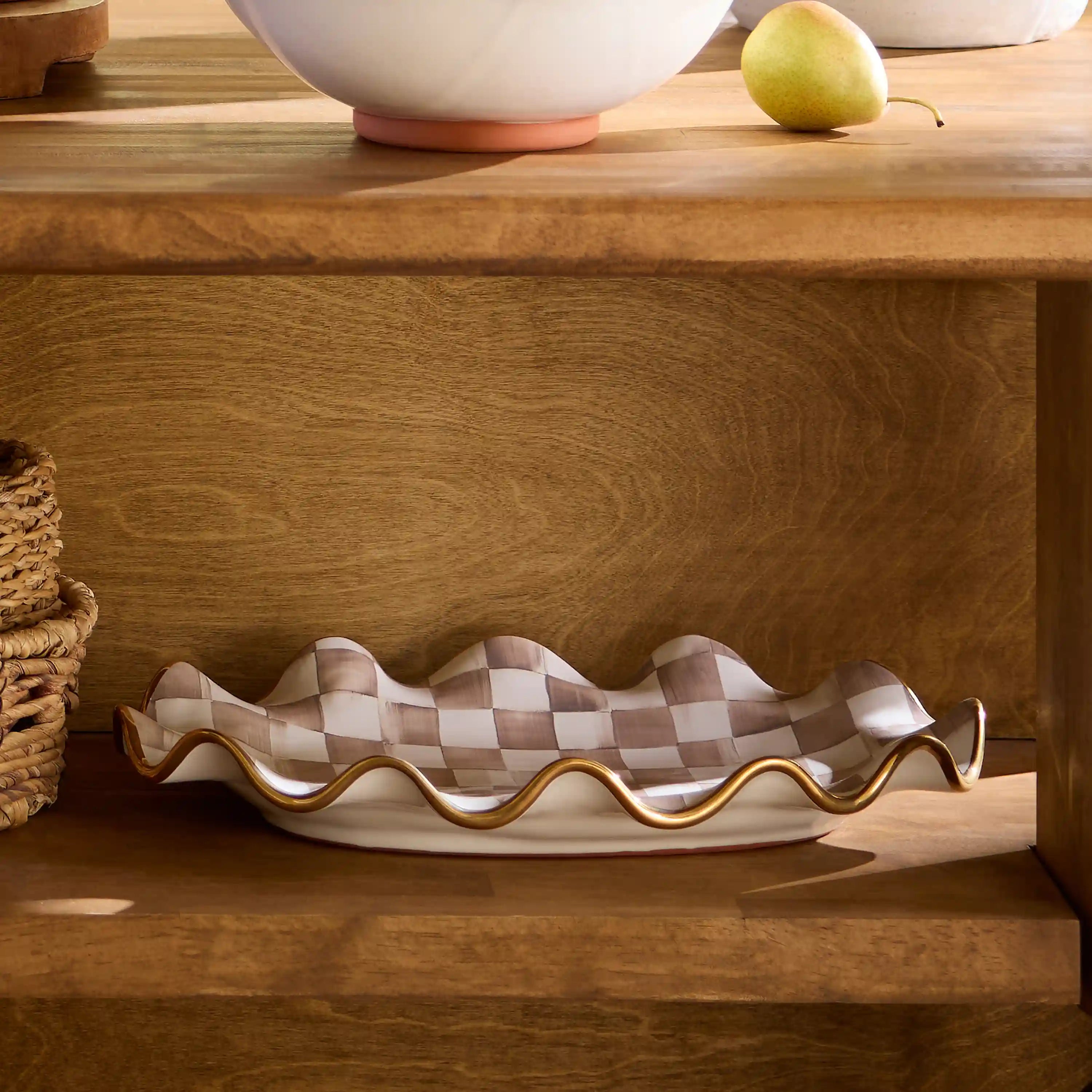 Mocha Check Ceramic Serving Platter
