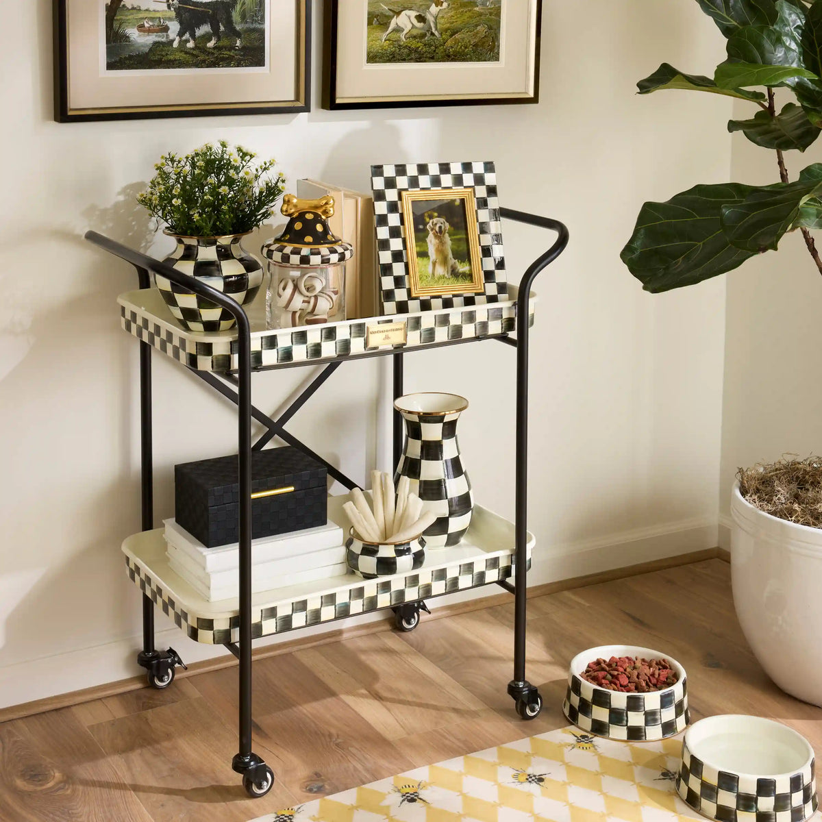 Mocha Check 2-Tier Kitchen Cart