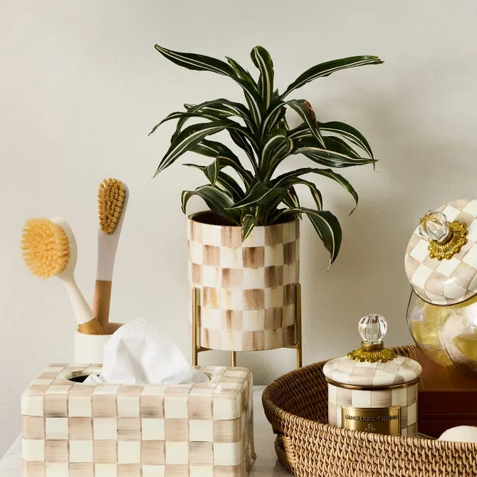 Mocha Check Tabletop Planter