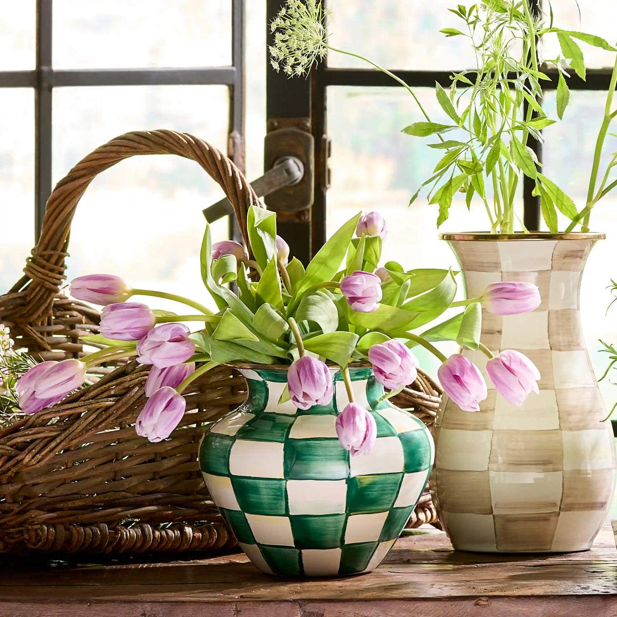 Sterling Check Enamel Large Vase
