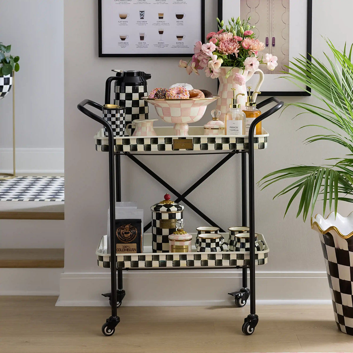 Mocha Check 2-Tier Kitchen Cart