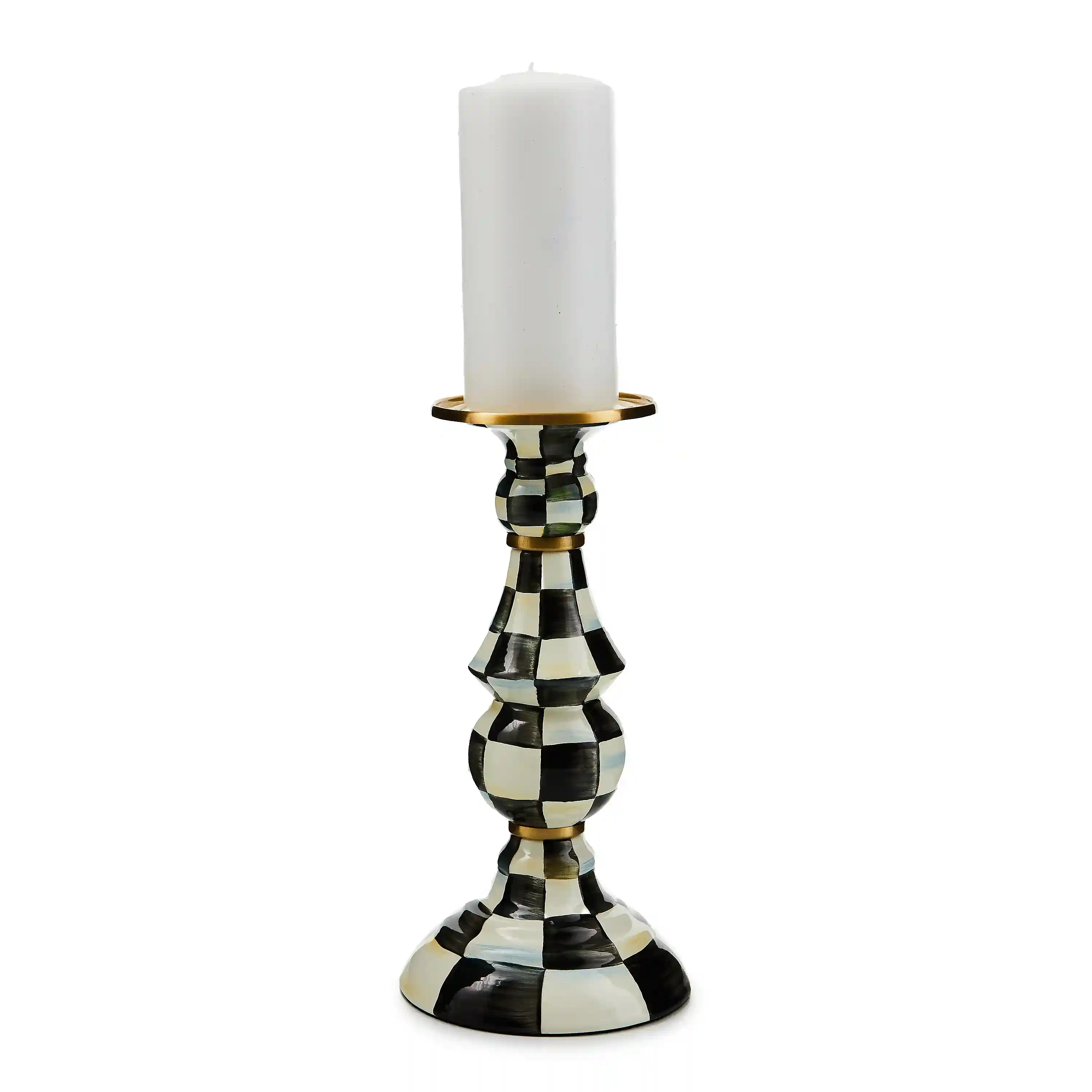 Violet Check Large Pillar Candlestick