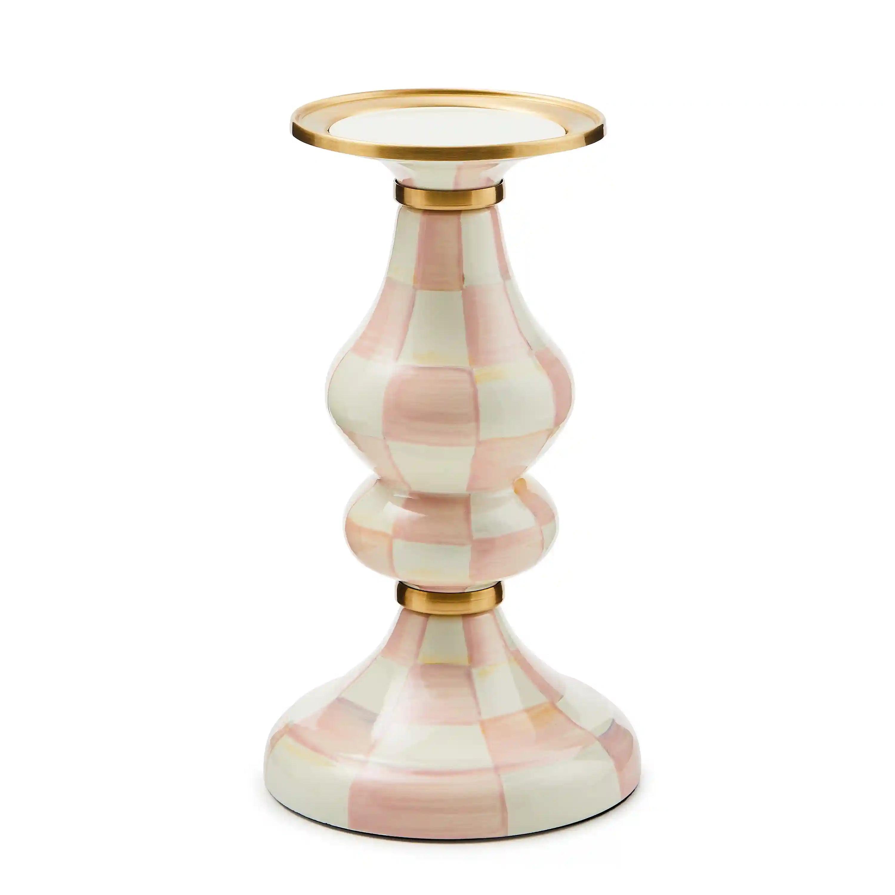 Mocha Check Medium Pillar Candlestick