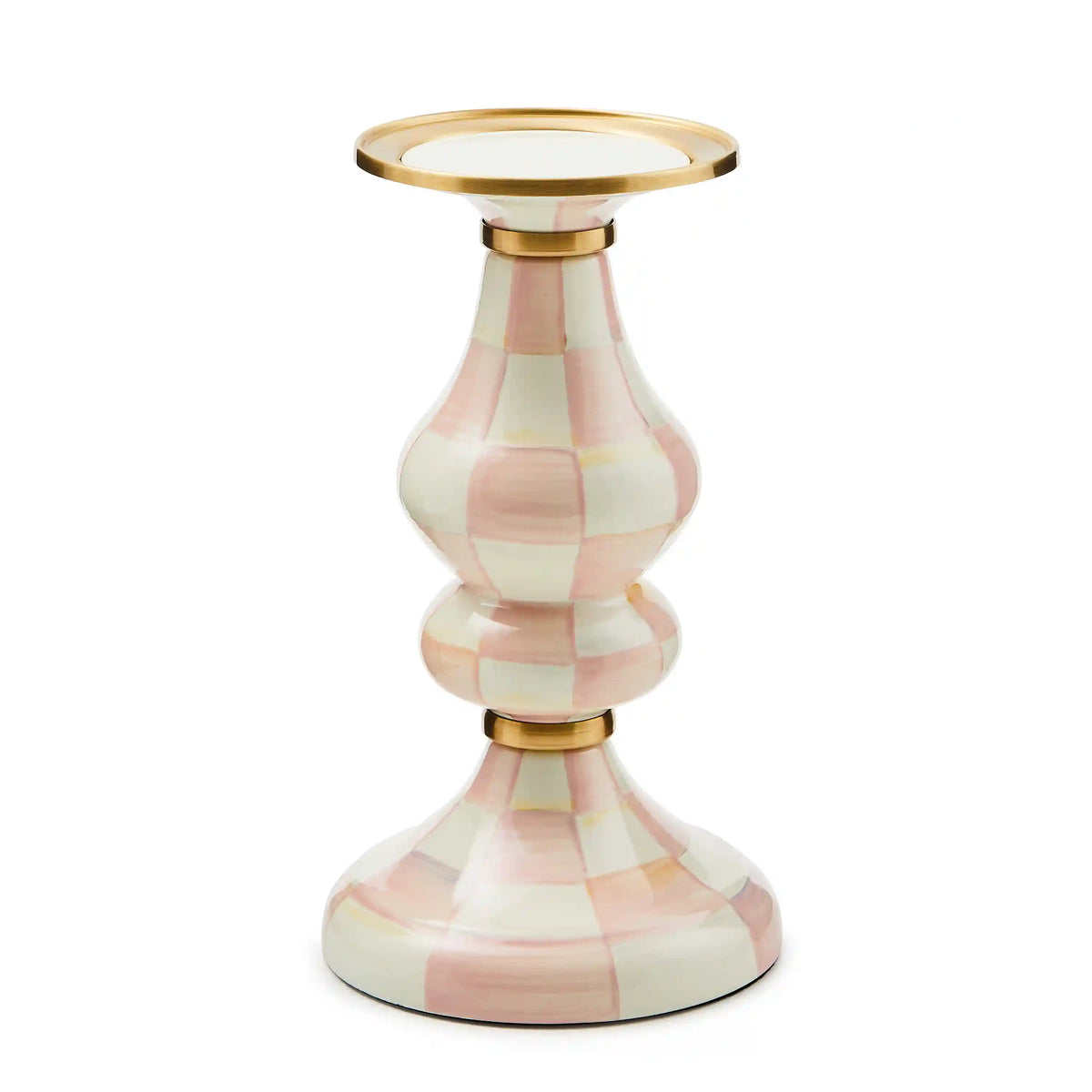Mocha Check Large Pillar Candlestick