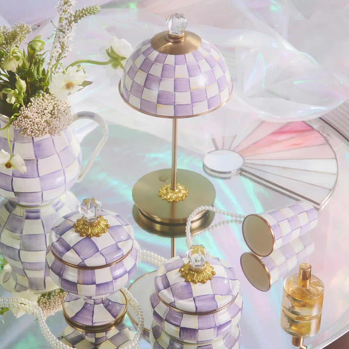 Courtly Check LED Rechargeable Dome Table Lamp