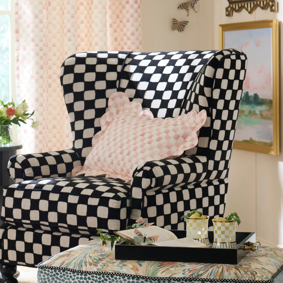 Courtly Check Reversible Scalloped Throw Pillow