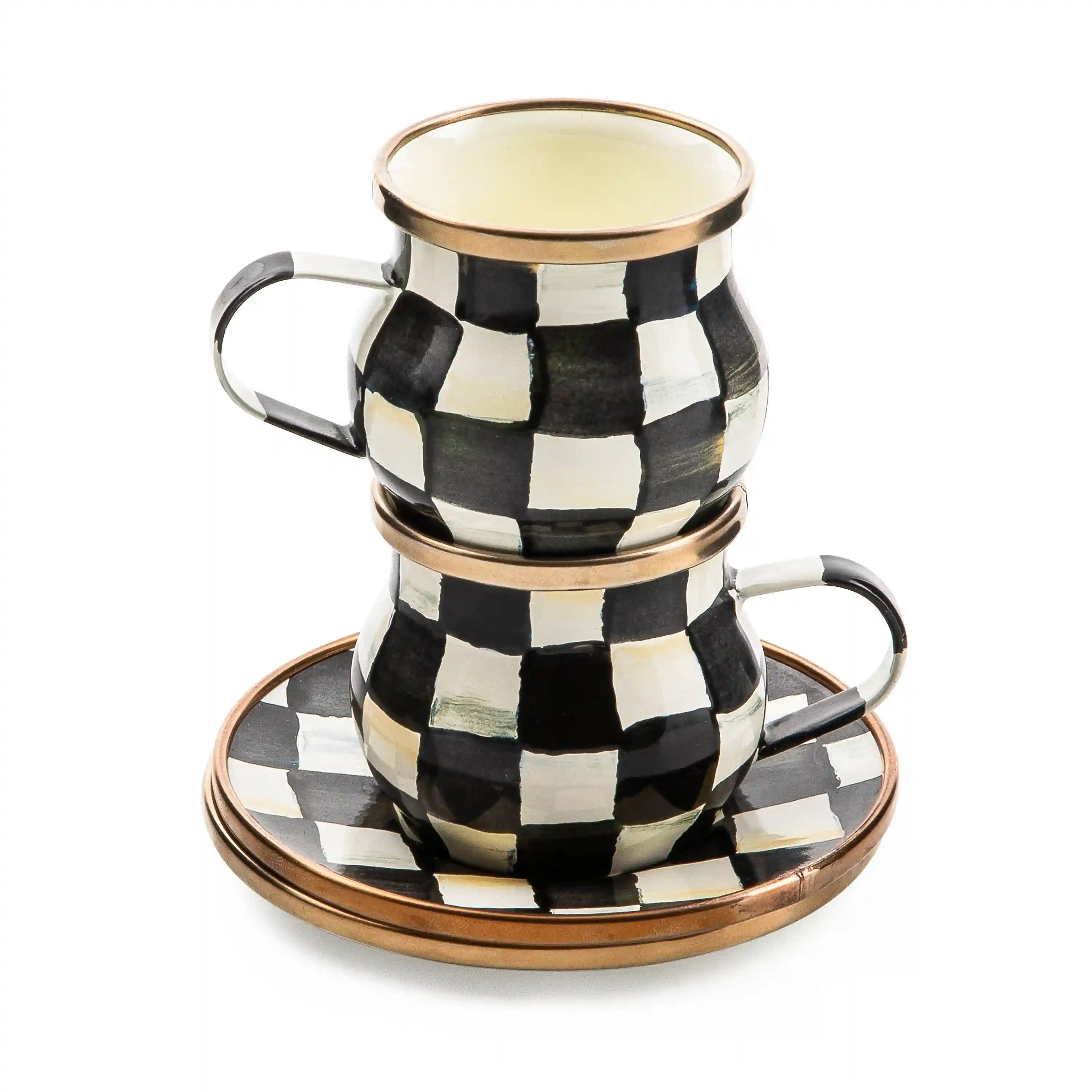 Sterling Check Espresso Cup & Saucer Set
