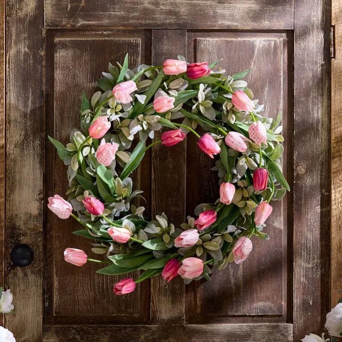 Rosy Check Tulip 28" Wreath