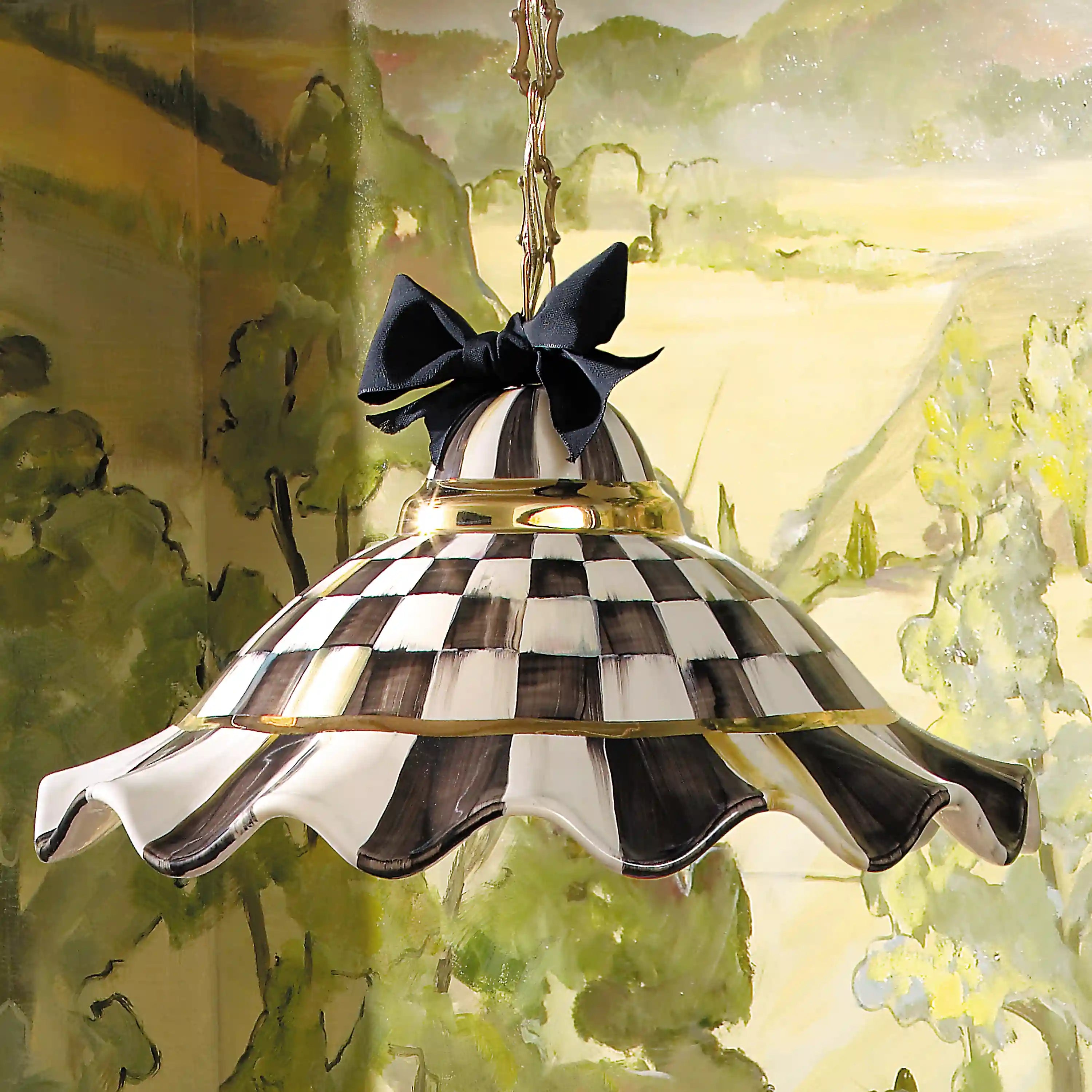 Courtly Check Ceramic Fluted Hanging Lamp