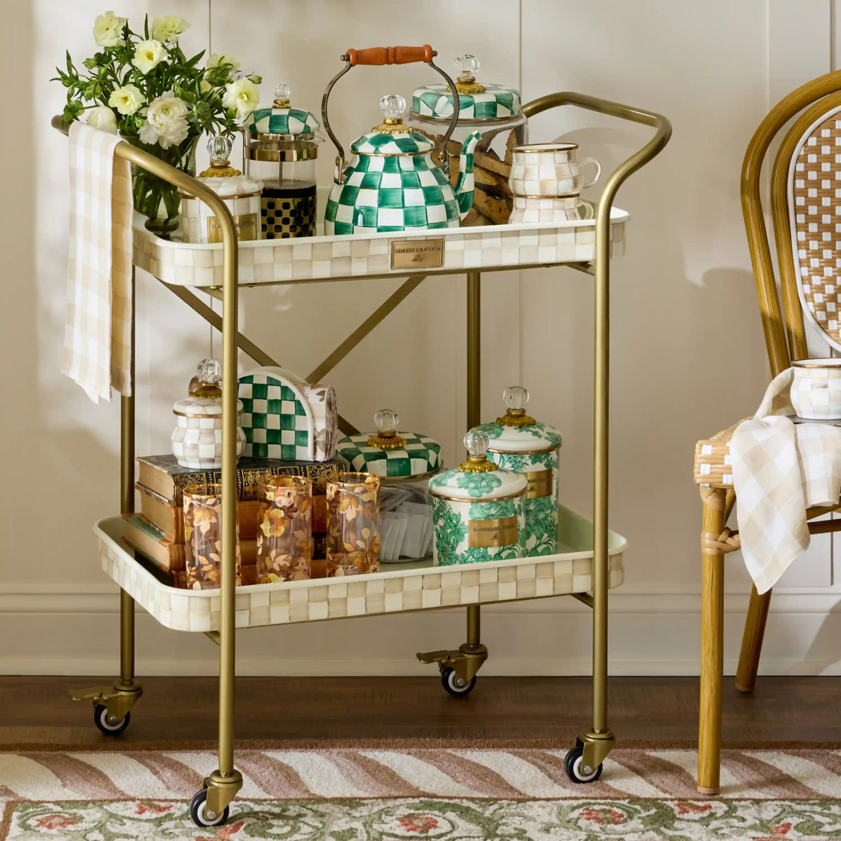 Mocha Check 2-Tier Kitchen Cart