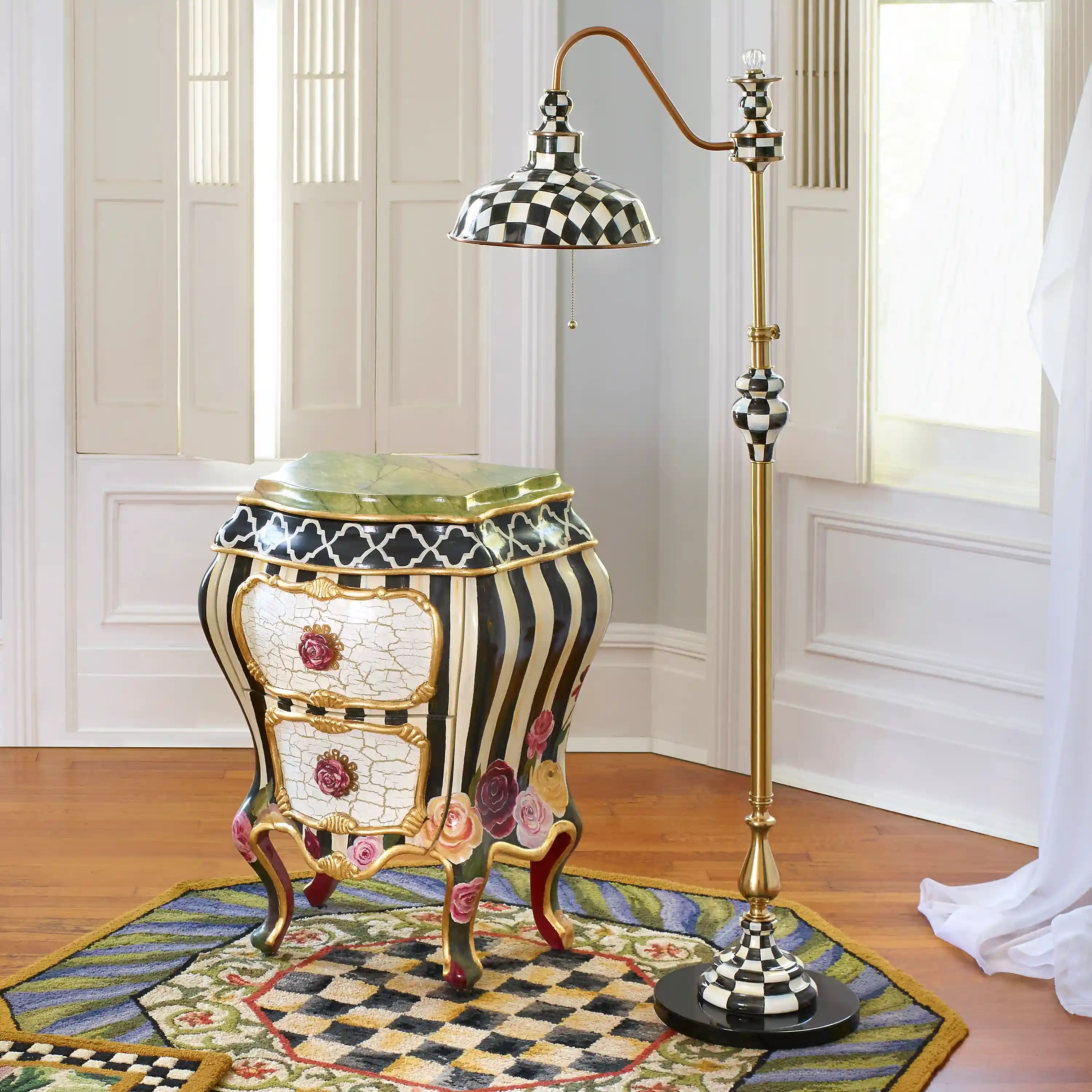 Mocha Check Farmhouse Floor Lamp