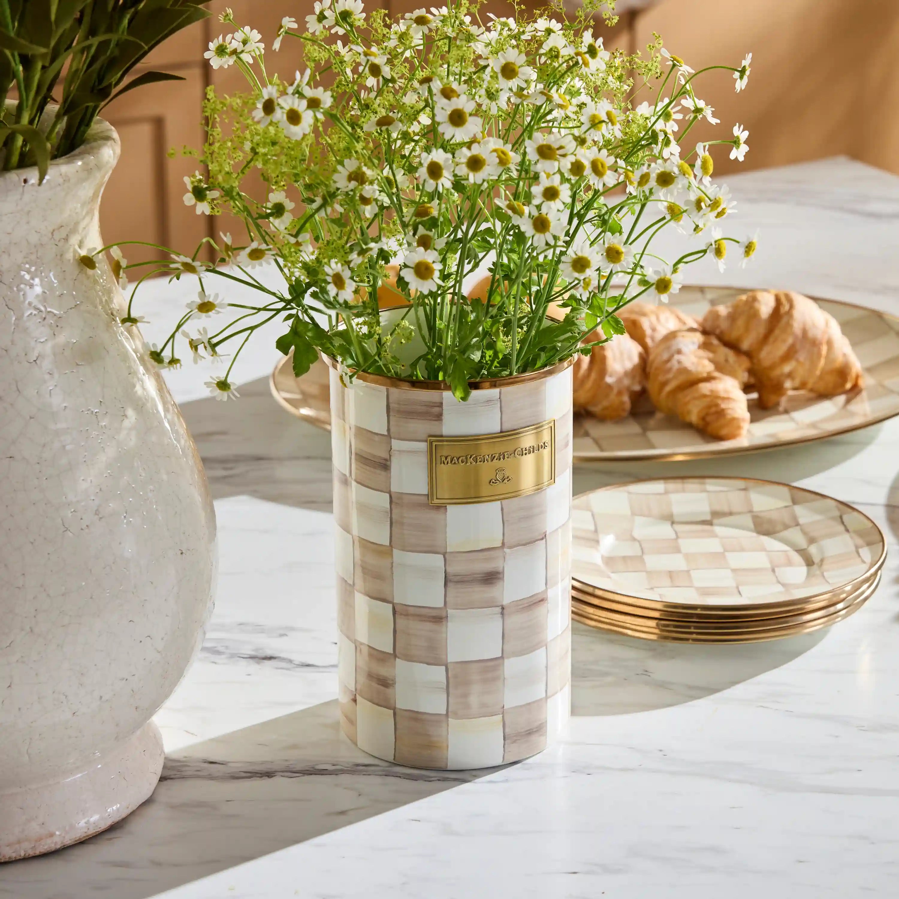 Emerald Check Utensil Holder