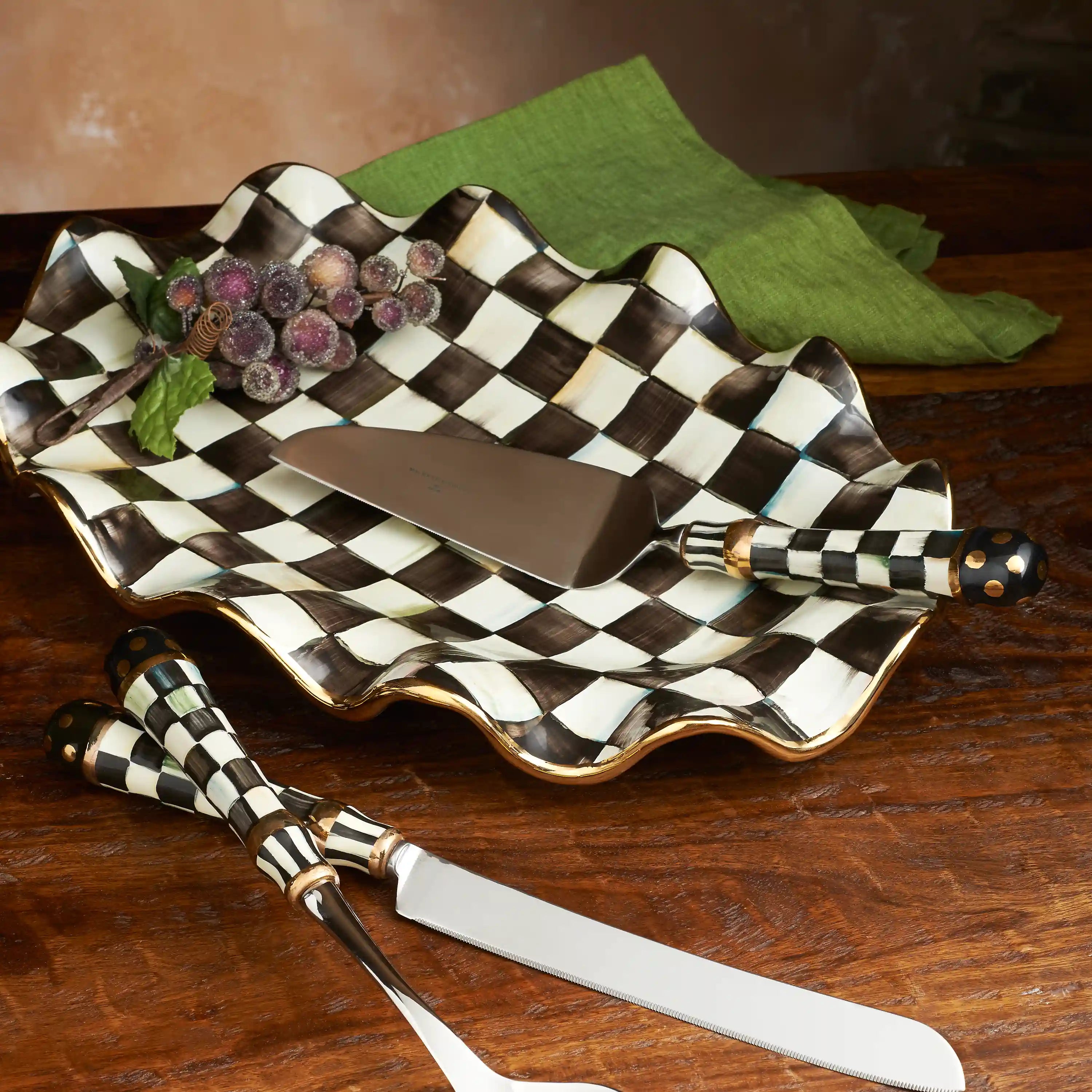 Mocha Check Ceramic Serving Platter