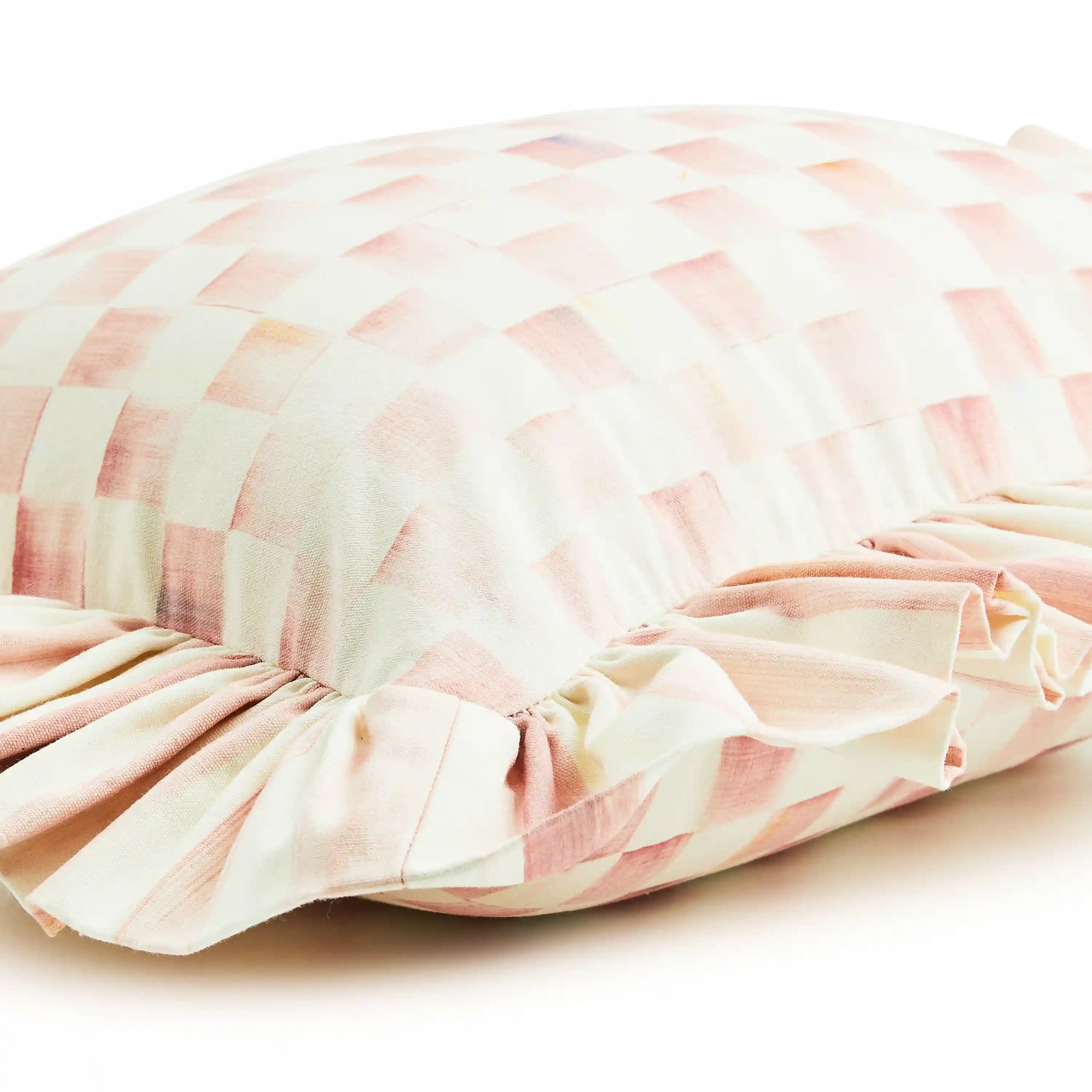 Mocha Check Throw Pillow with Ruffle