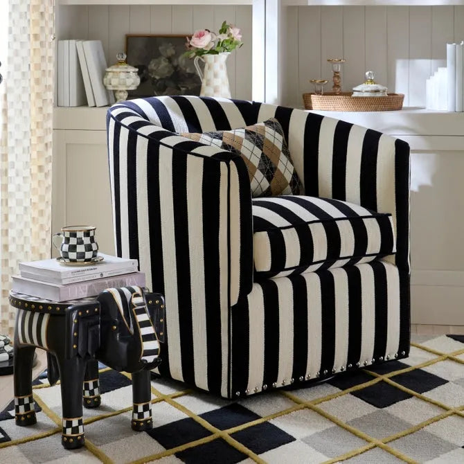 Marquee Black Stripe Chenille Swivel Chair