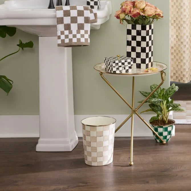 Mocha Check Waste Bin