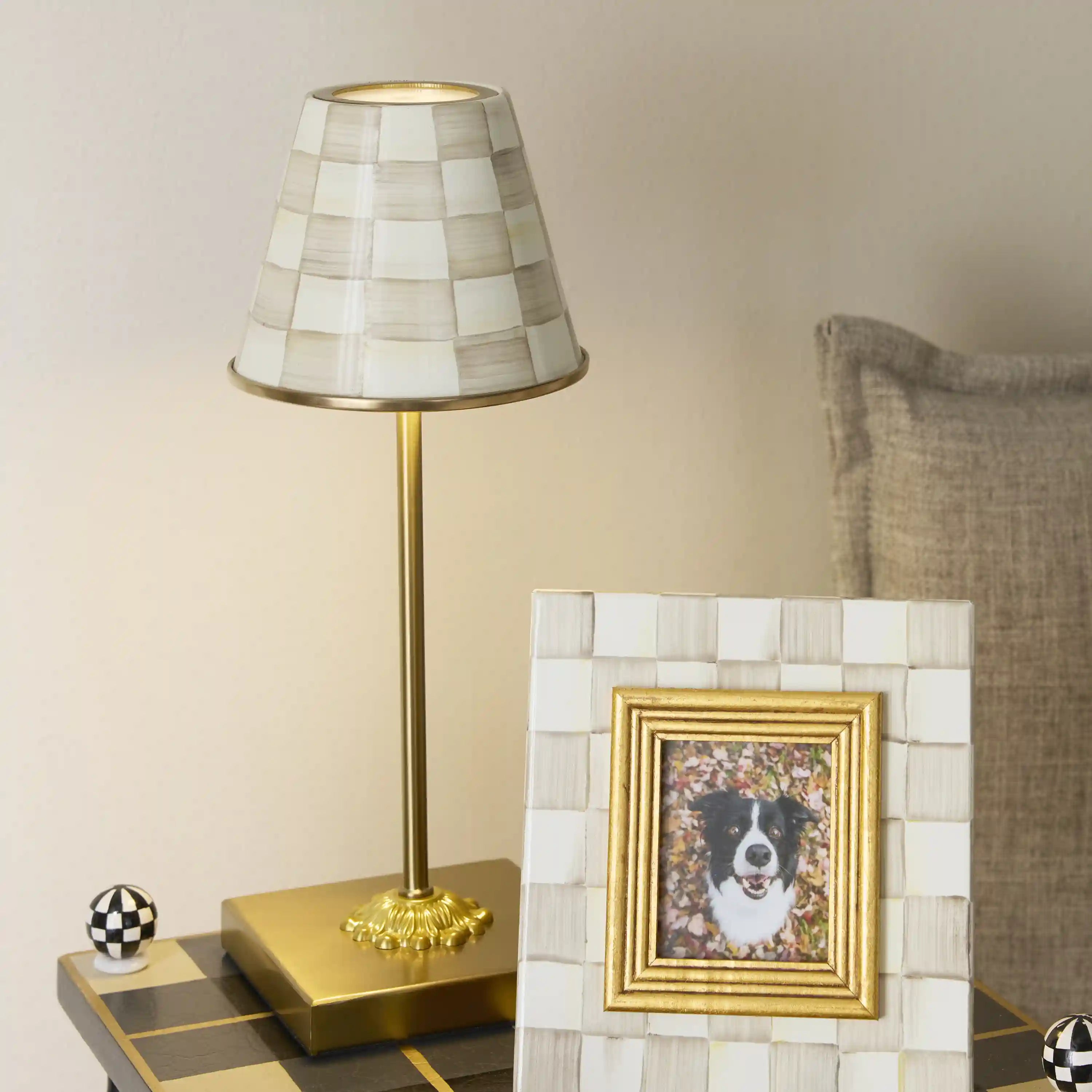 Mocha Check LED Rechargeable Cafe Table Lamp