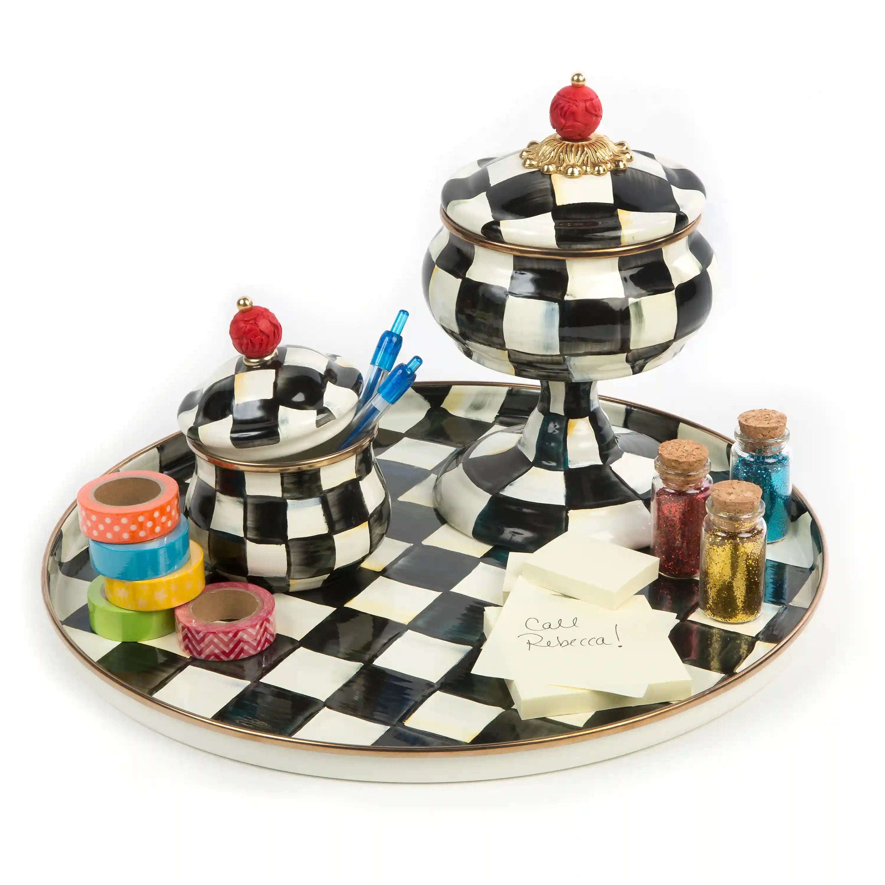 Emerald Check Round Tray