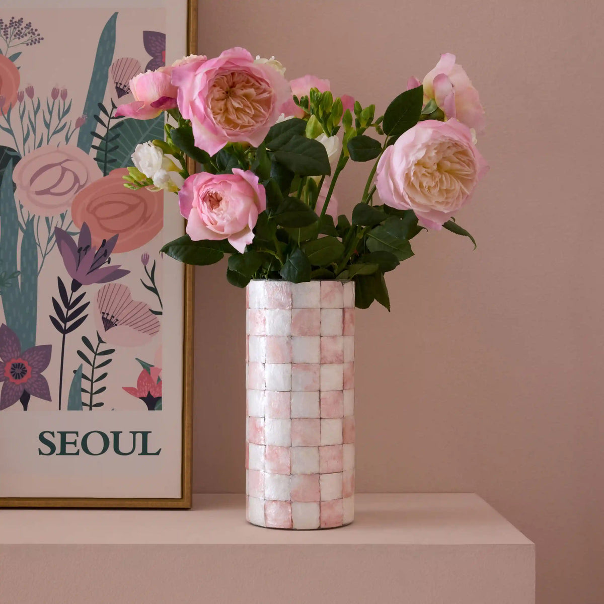 Violet Check Capiz Small Vase