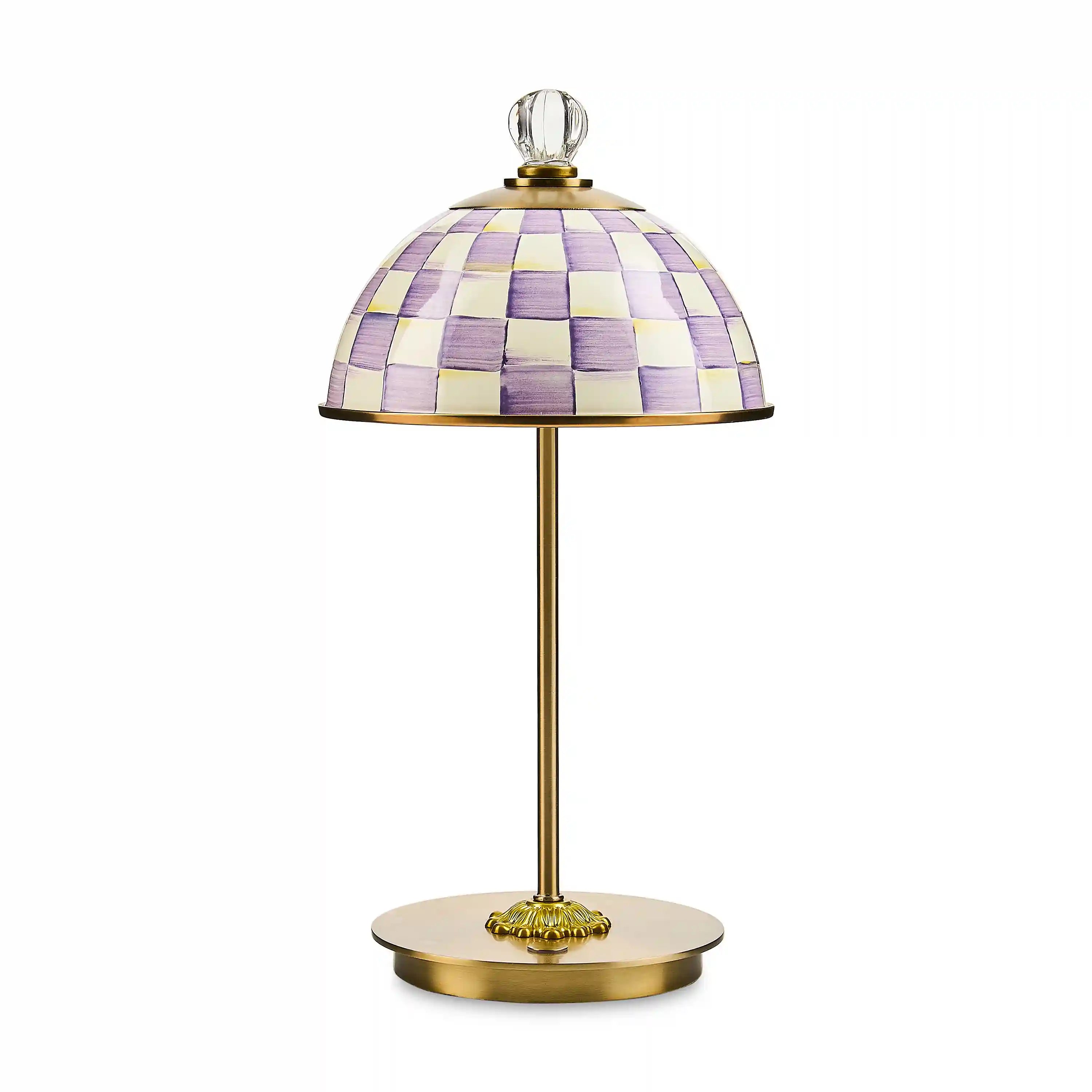 Mocha Check LED Rechargeable Dome Table Lamp