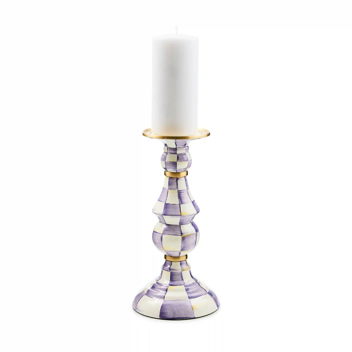 Violet Check Large Pillar Candlestick