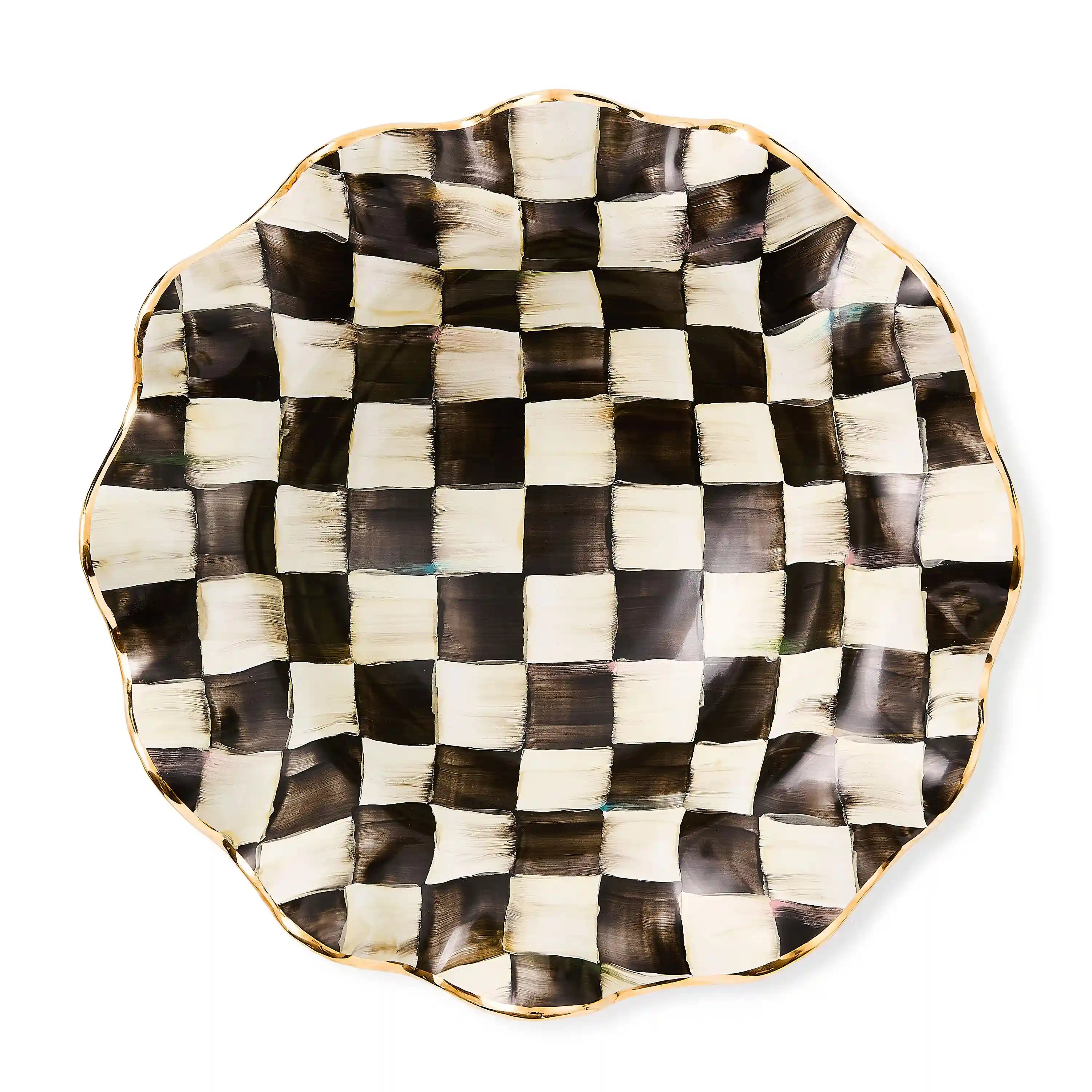 Mocha Check Ceramic Fluted Serving Bowl