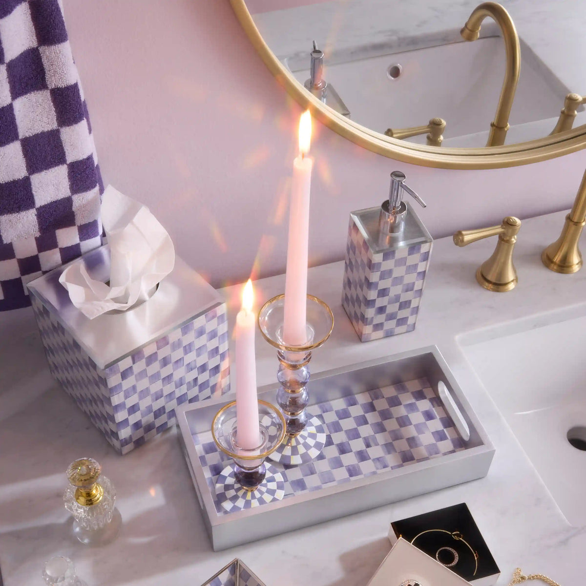 Sterling Check Large Glass Candlestick