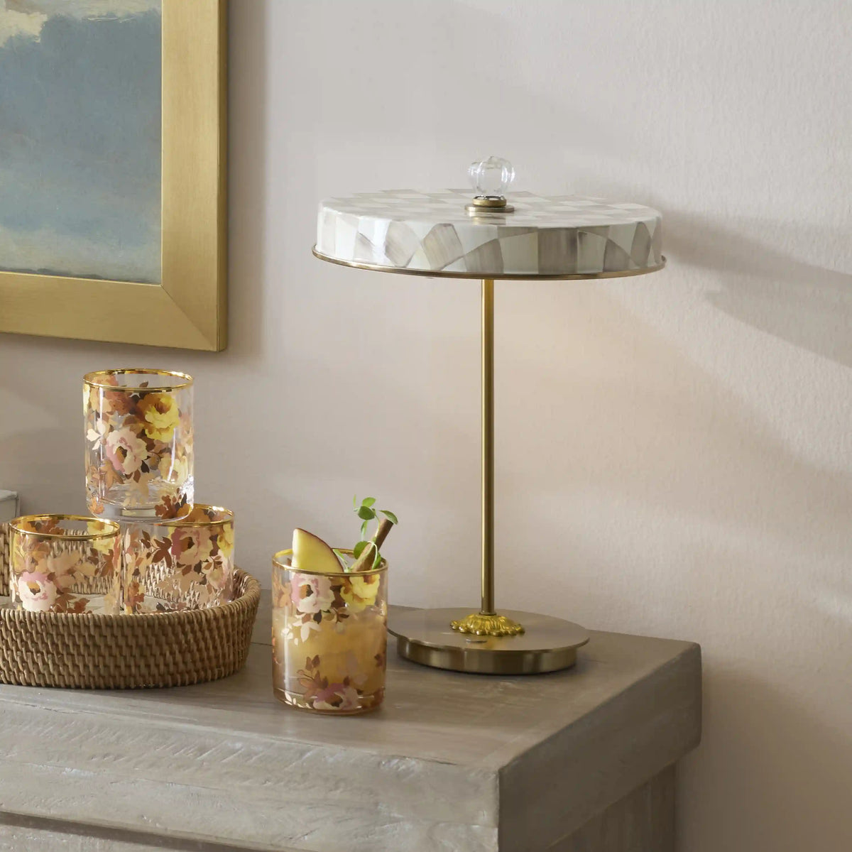 Violet Check LED Rechargeable Disk Table Lamp