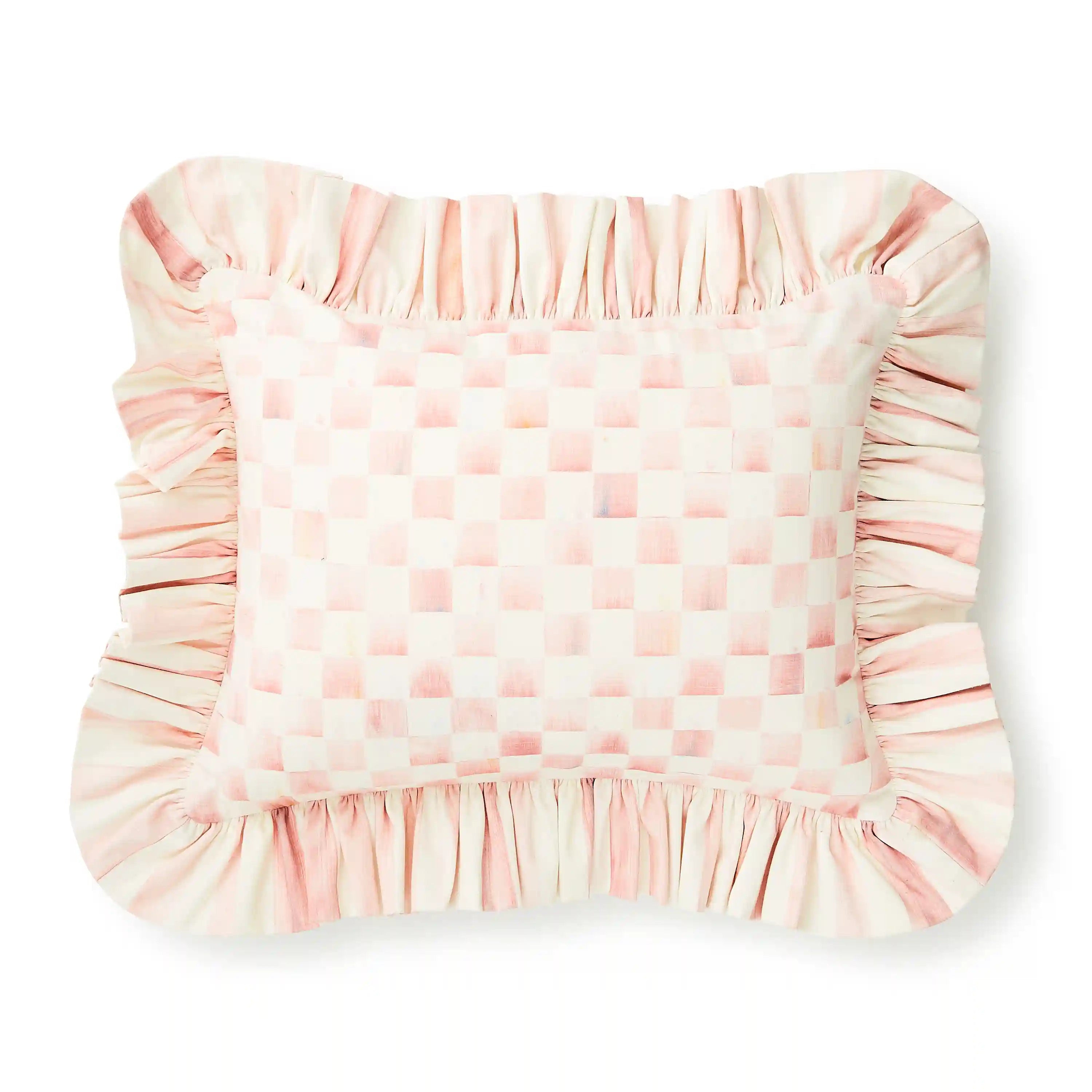 Rosy Stripe Ruffle Throw Pillow