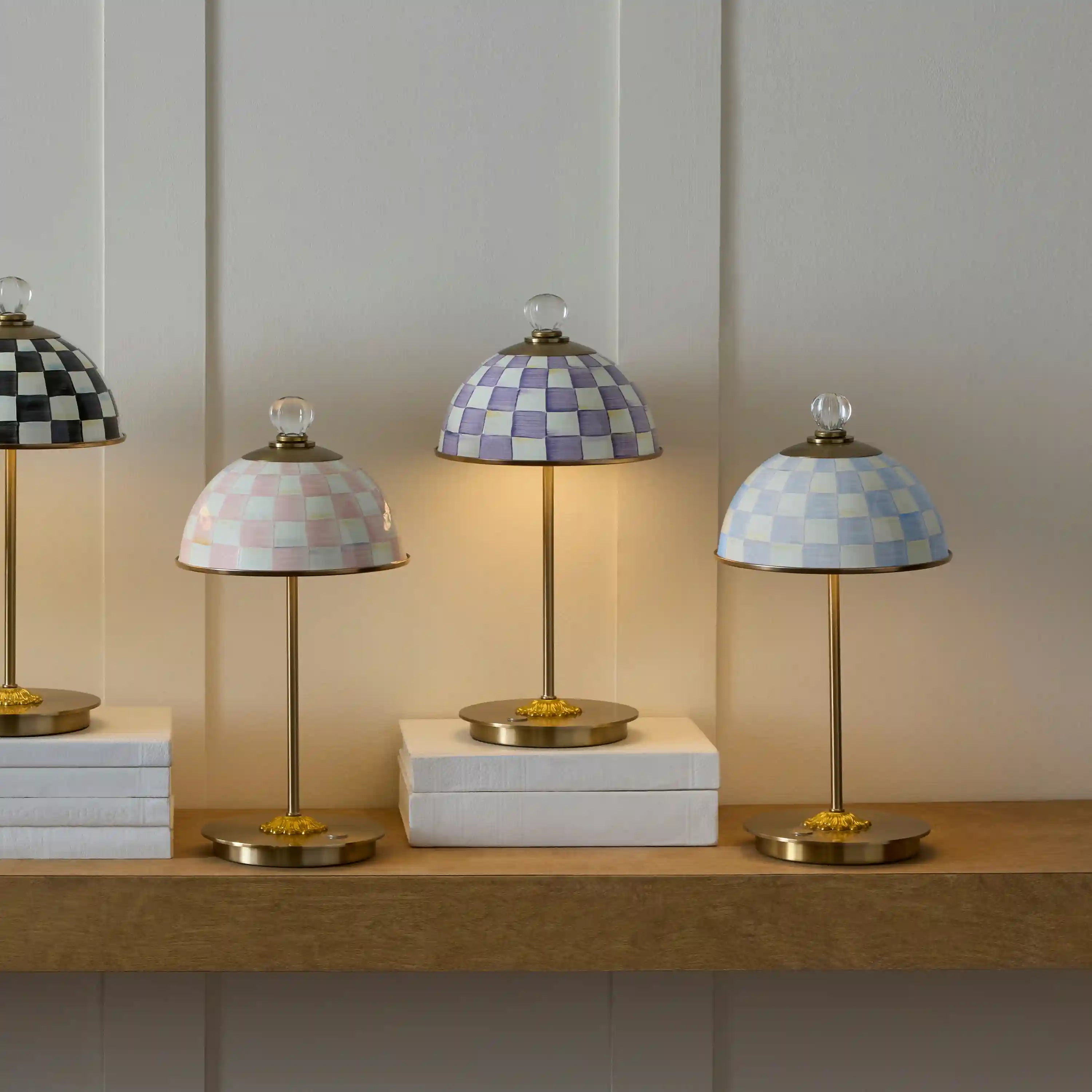 Courtly Check LED Rechargeable Dome Table Lamp