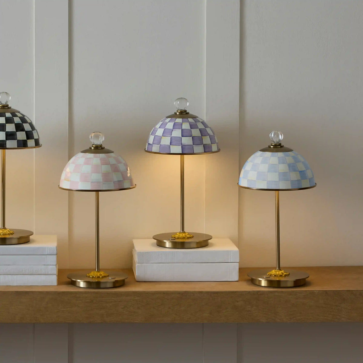 Mocha Check LED Rechargeable Dome Table Lamp
