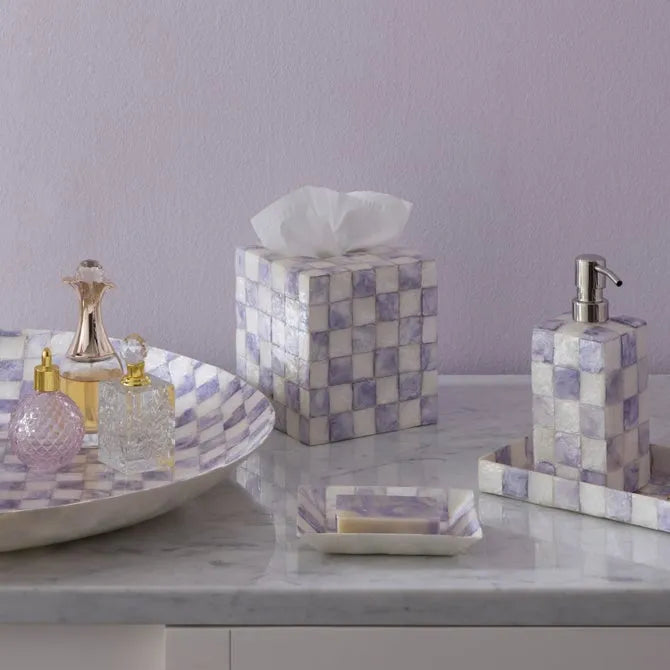 Violet Check Capiz Boutique Tissue Box Cover