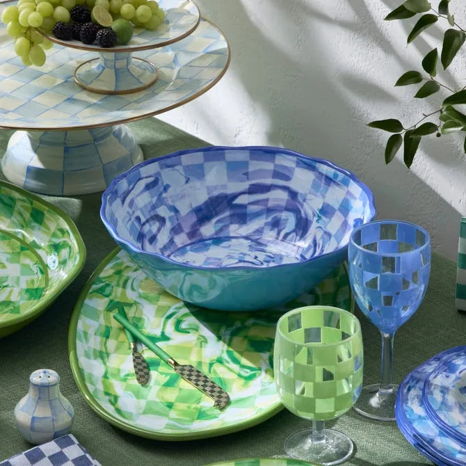 Blue Marble Check Melamine Serving Bowl