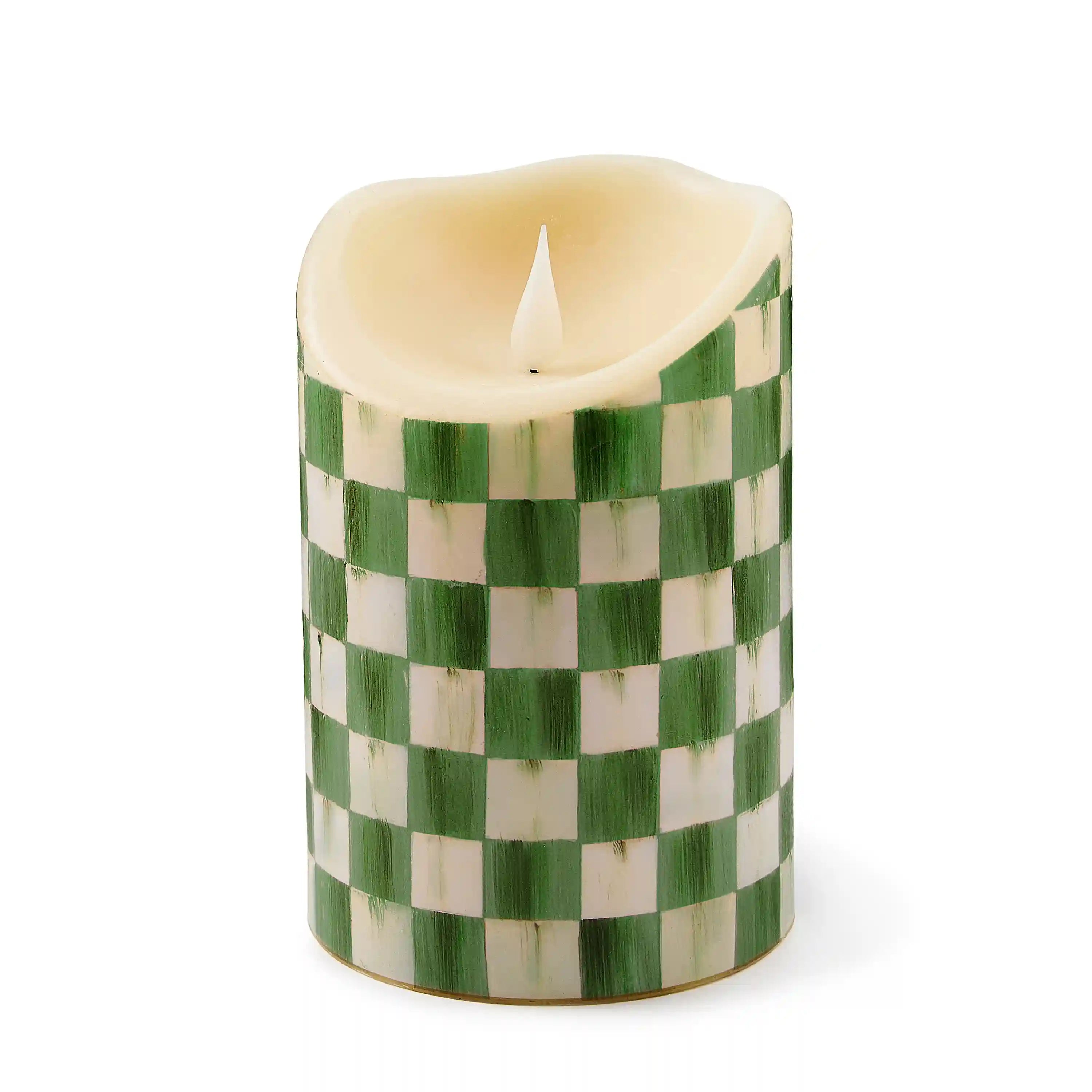 Mocha Check Flameless 5" Pillar Candle