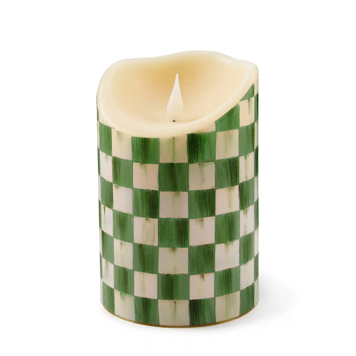 Mocha Check Flameless 7" Pillar Candle