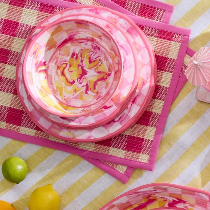 Pink Marble Check Melamine Salad Plates, Set of 4