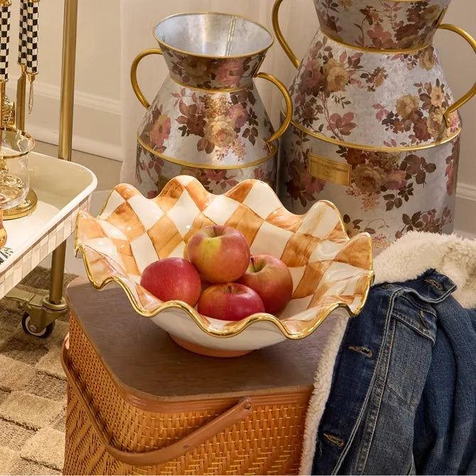 Ginger Check Medium Ceramic Fluted Serving Bowl