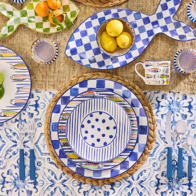 Indigo Check Round Platter