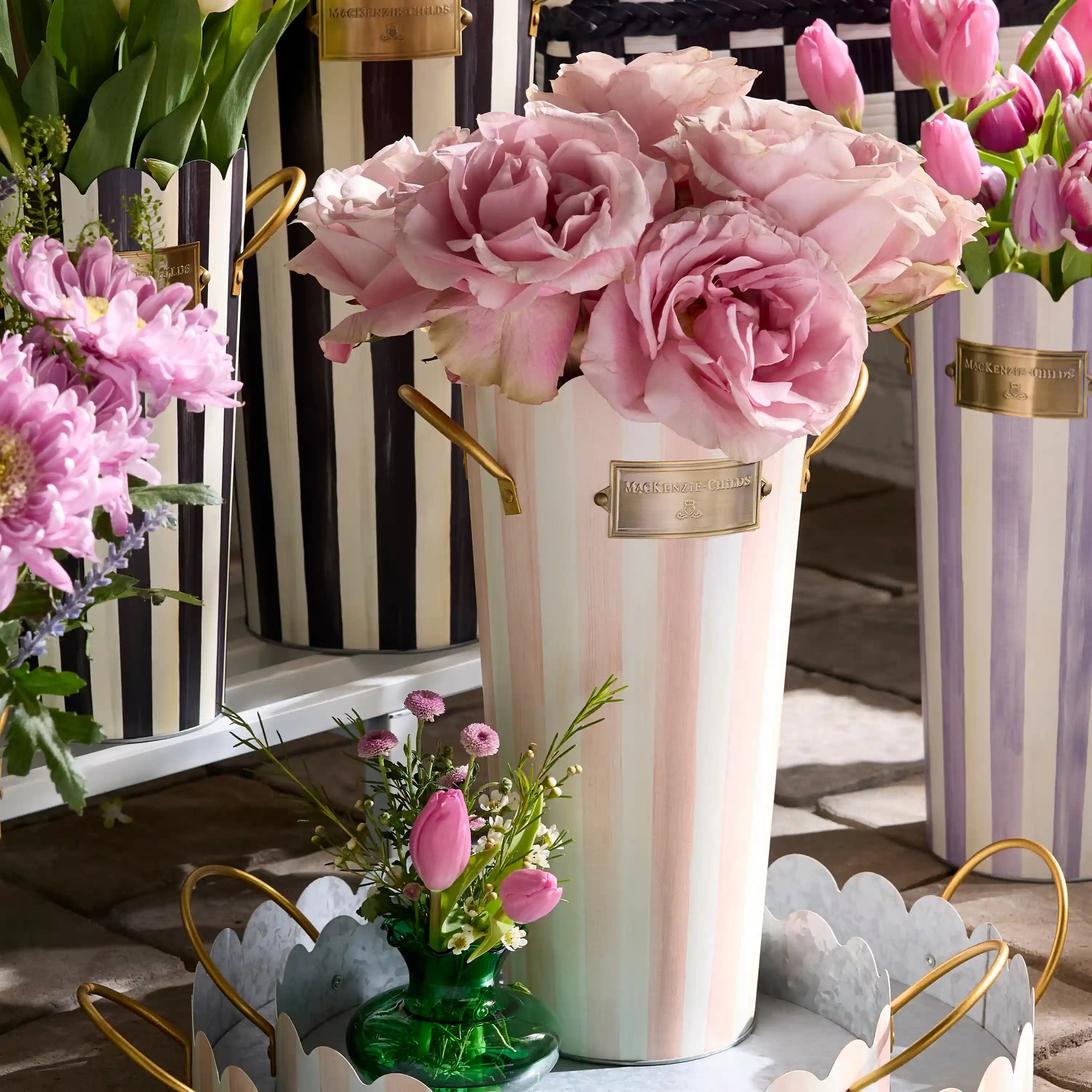 Courtly Stripe Flower Buckets, Set of 3