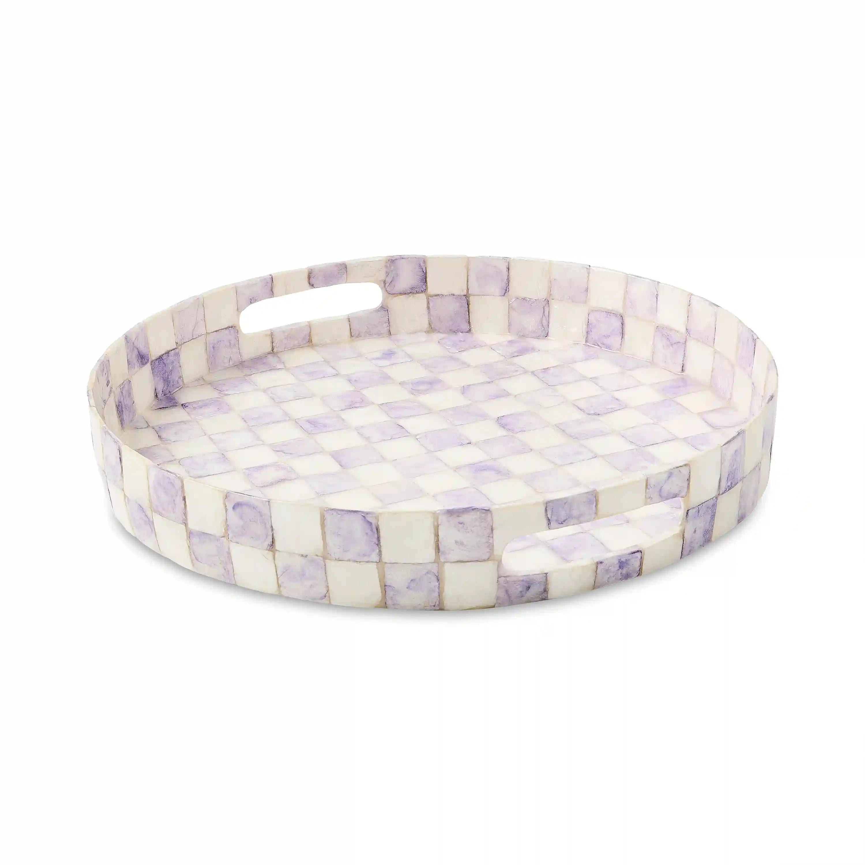 Sterling Check Capiz Round Tray