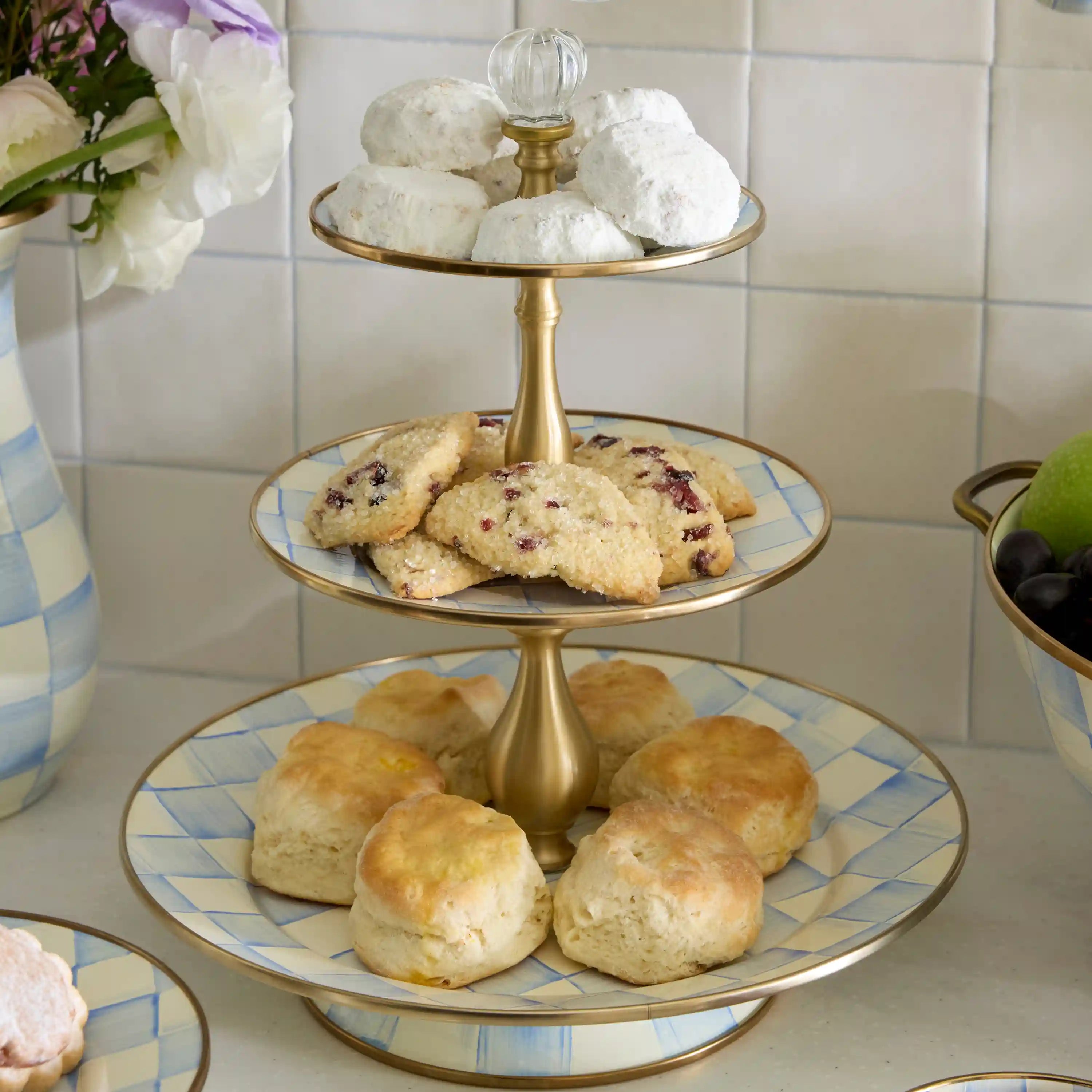 Emerald Check Two Tier Sweet Stand