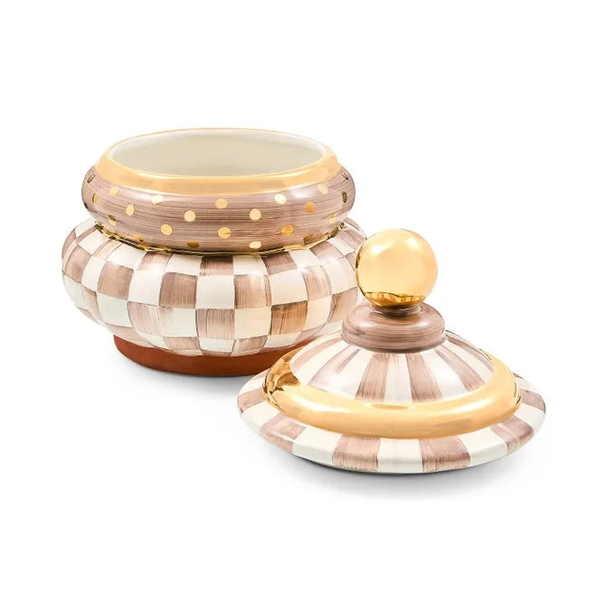 Mocha Check Ceramic Groovy Canister